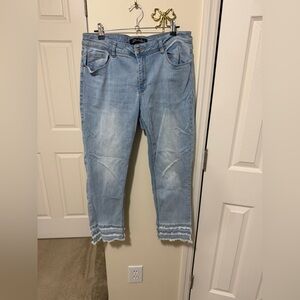 Charlies Light Blue Cropped Jeans with Distressed Hem